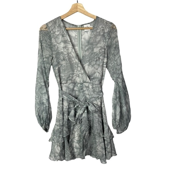 Princess Polly Gray Tie Dye Long Sleeve Mini Wrap Dress 4 - Picture 2 of 7